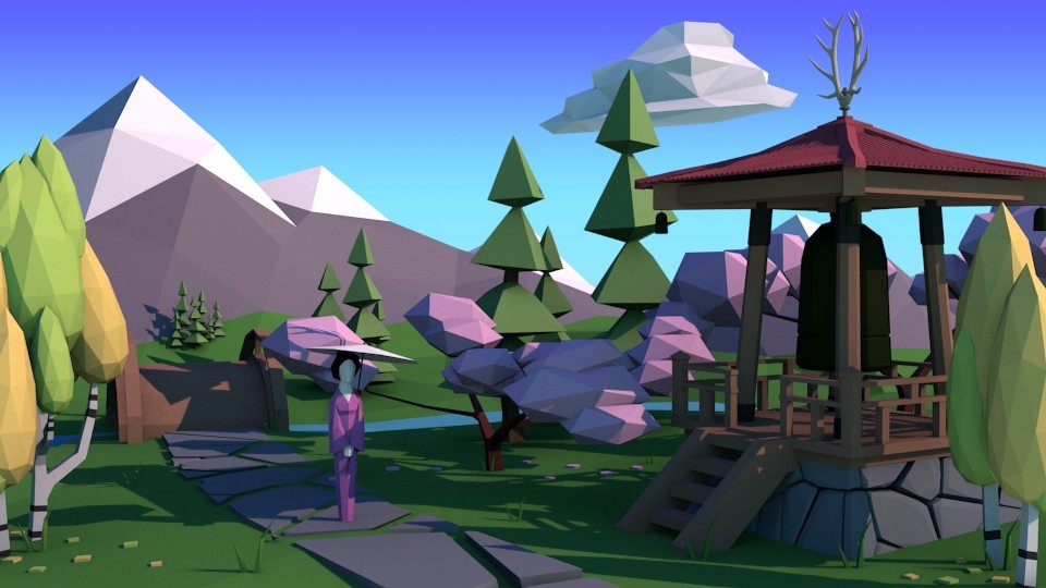 Sakura - Japanese Themed Low Poly Landscape preview image 1